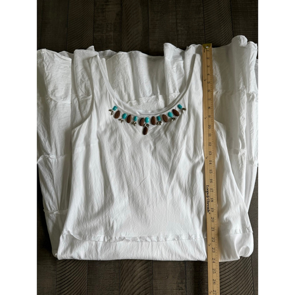 White Tiered Sundress with Beaded Neckline Size 16 Y2K - Picture 5 of 7